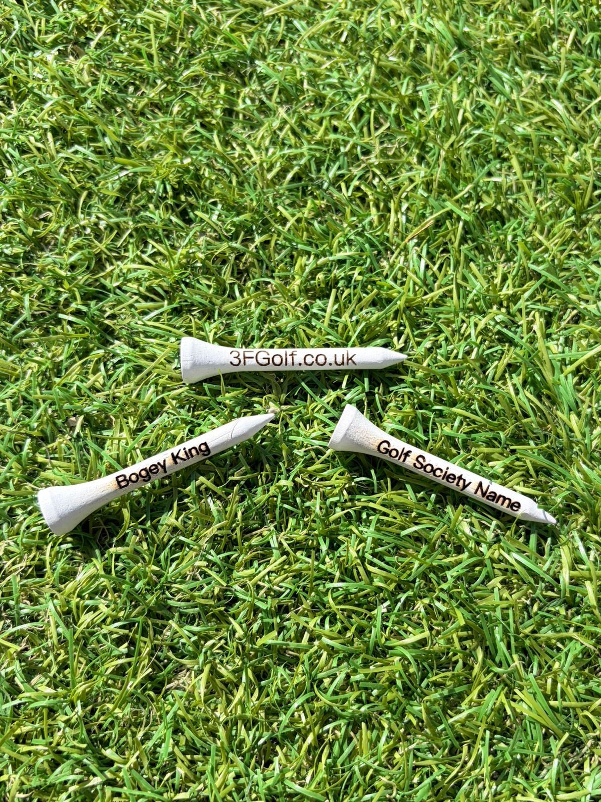 10x Personalised golf 54mm white golf tees - 3F Golf