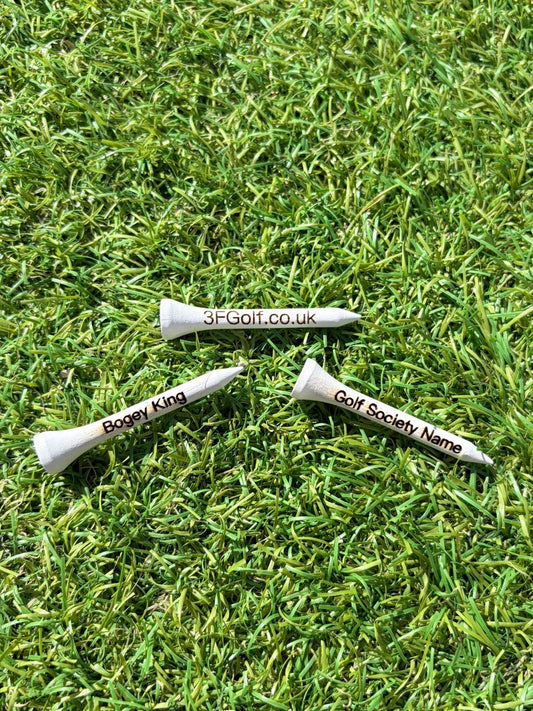 10x Personalised golf 54mm white golf tees - 3F Golf