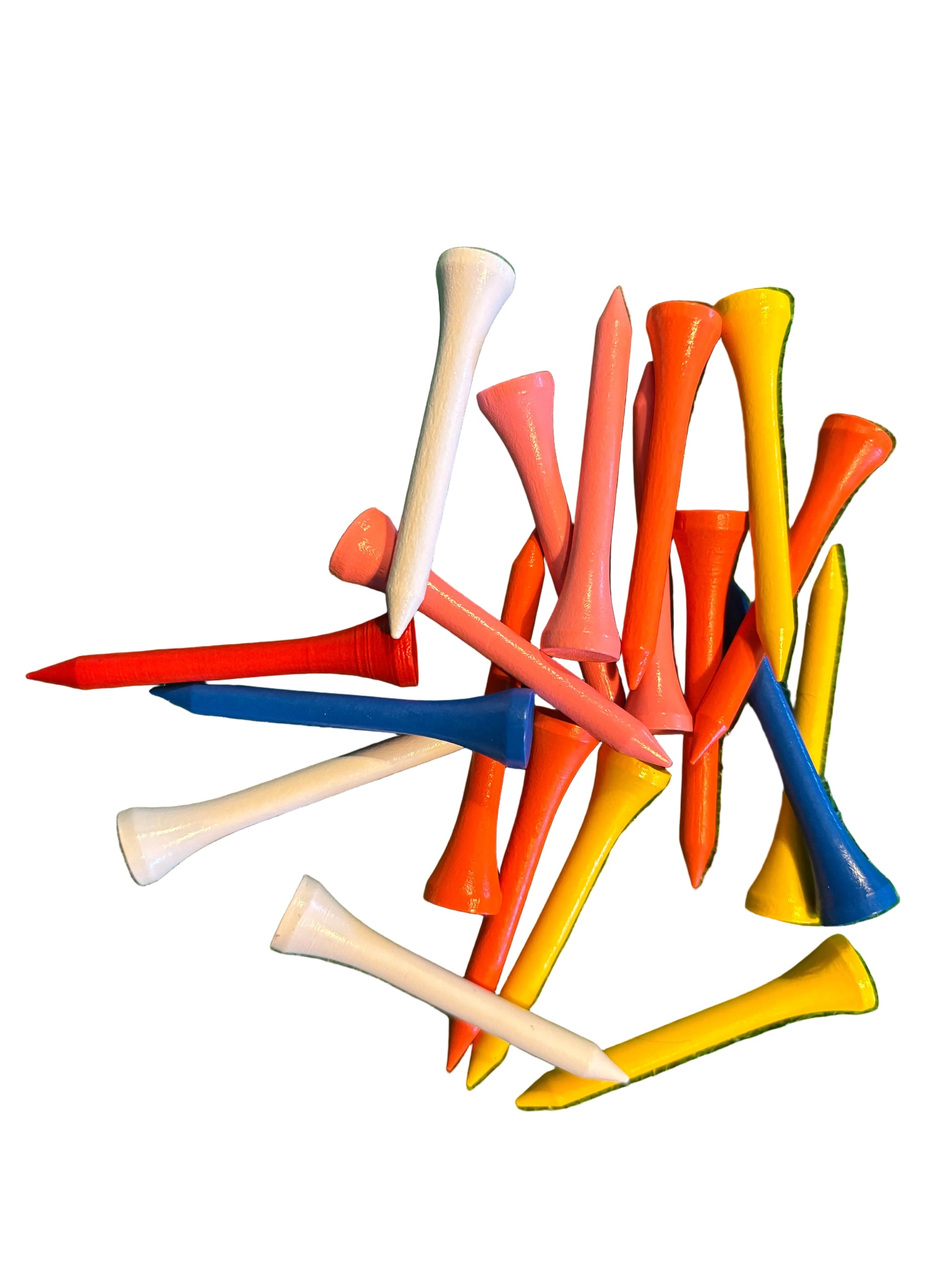 Colorful golf tees on a white background