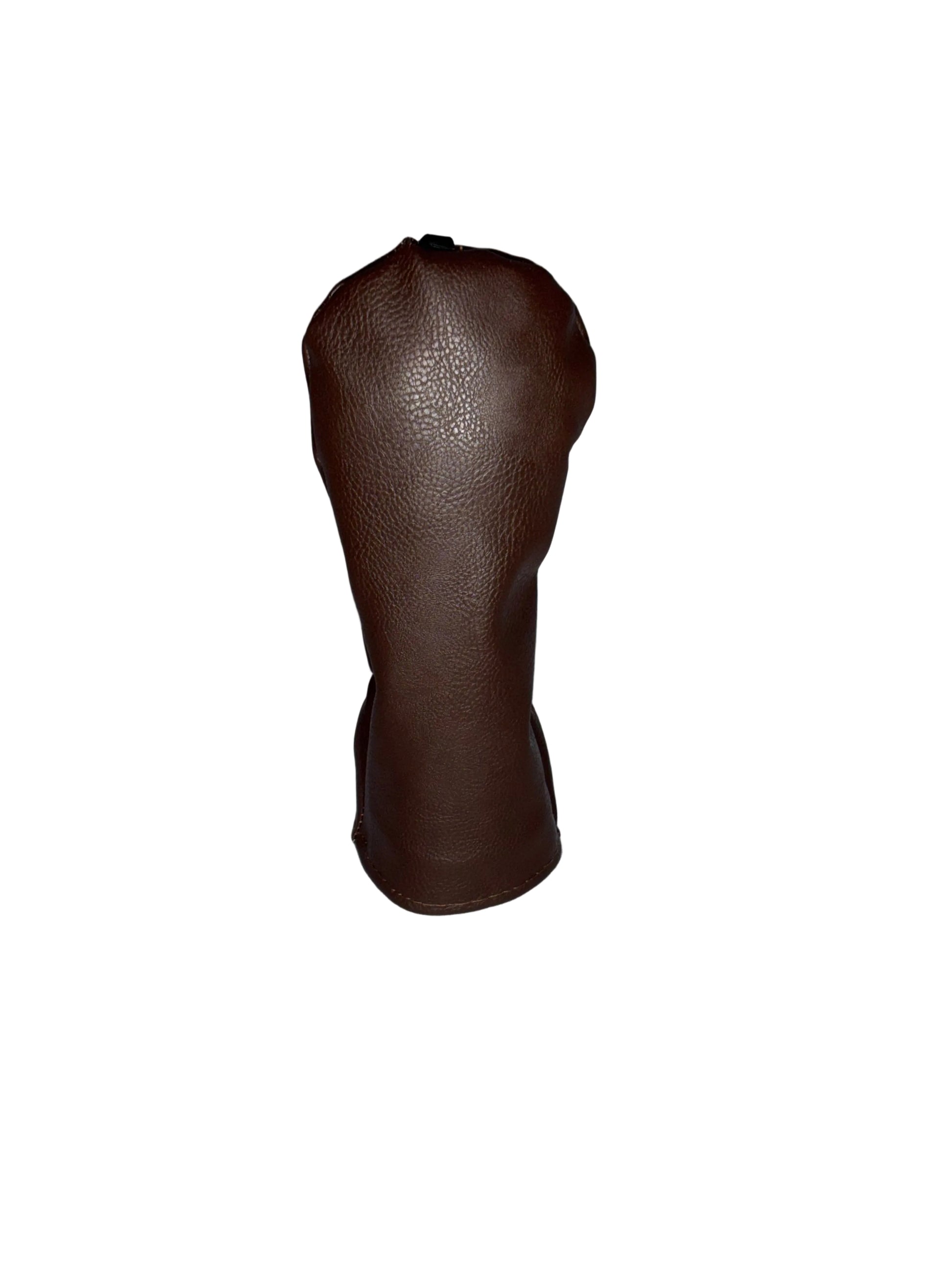 dark brown faux leather wood head cover front view on a white background