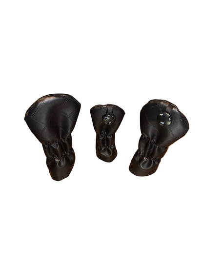 black cross hatch driver wood and hybrid head covers on a white background