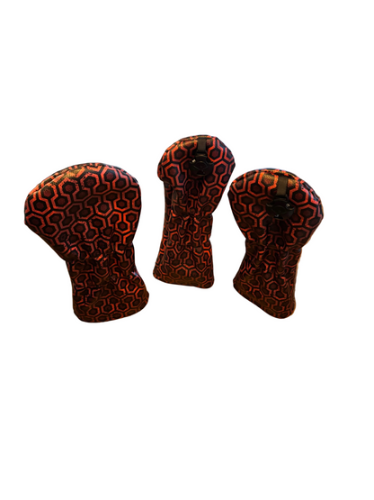 hicks hexagon pattern driver head cover wood head cover and hybrid head cover rear view on a white background