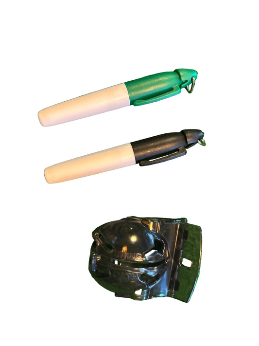 1 green golf ball marker pen with removable clip 1 black golf ball marker pen with removable clip and 1 golf ball marker sprung alignment tool 