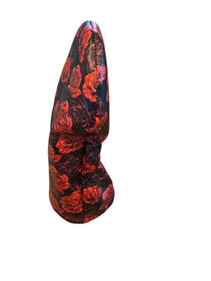 Driver head colour side view with red and black floral pattern on a white background