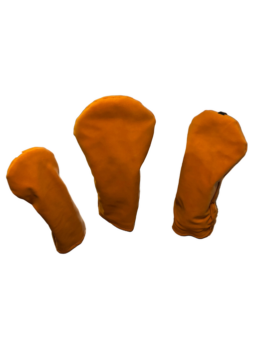 Suede golf head cover set  suede driver head  cover, suede wood head cover and suede hybrid head cover on a white background 