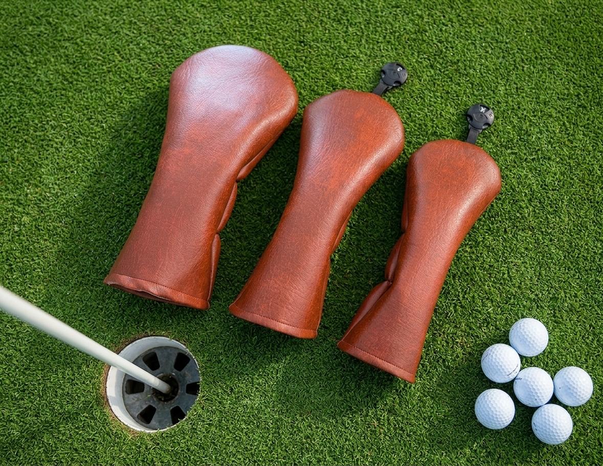 Brown Faux Leather Head Covers | Premium Protection - 3F Golf