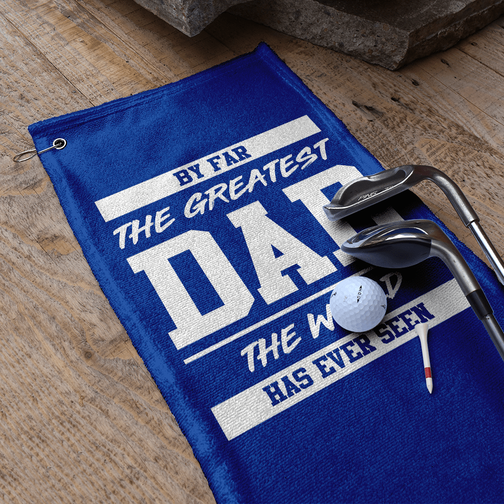 By Far The Greatest Dad - Blue - Retro Lightweight, Microfibre Golf Towel - 3F Golf