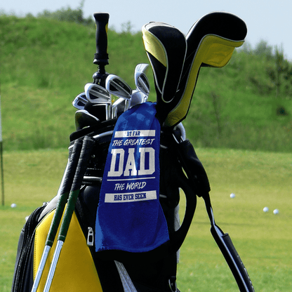 By Far The Greatest Dad - Blue - Retro Lightweight, Microfibre Golf Towel - 3F Golf
