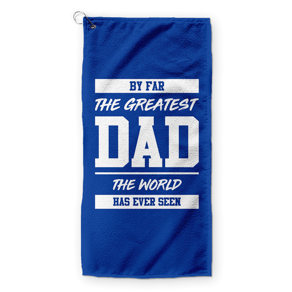 By Far The Greatest Dad - Blue - Retro Lightweight, Microfibre Golf Towel - 3F Golf