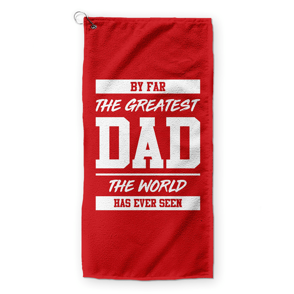 By Far The Greatest Dad - Red - Retro Lightweight, Microfibre Golf Towel - 3F Golf