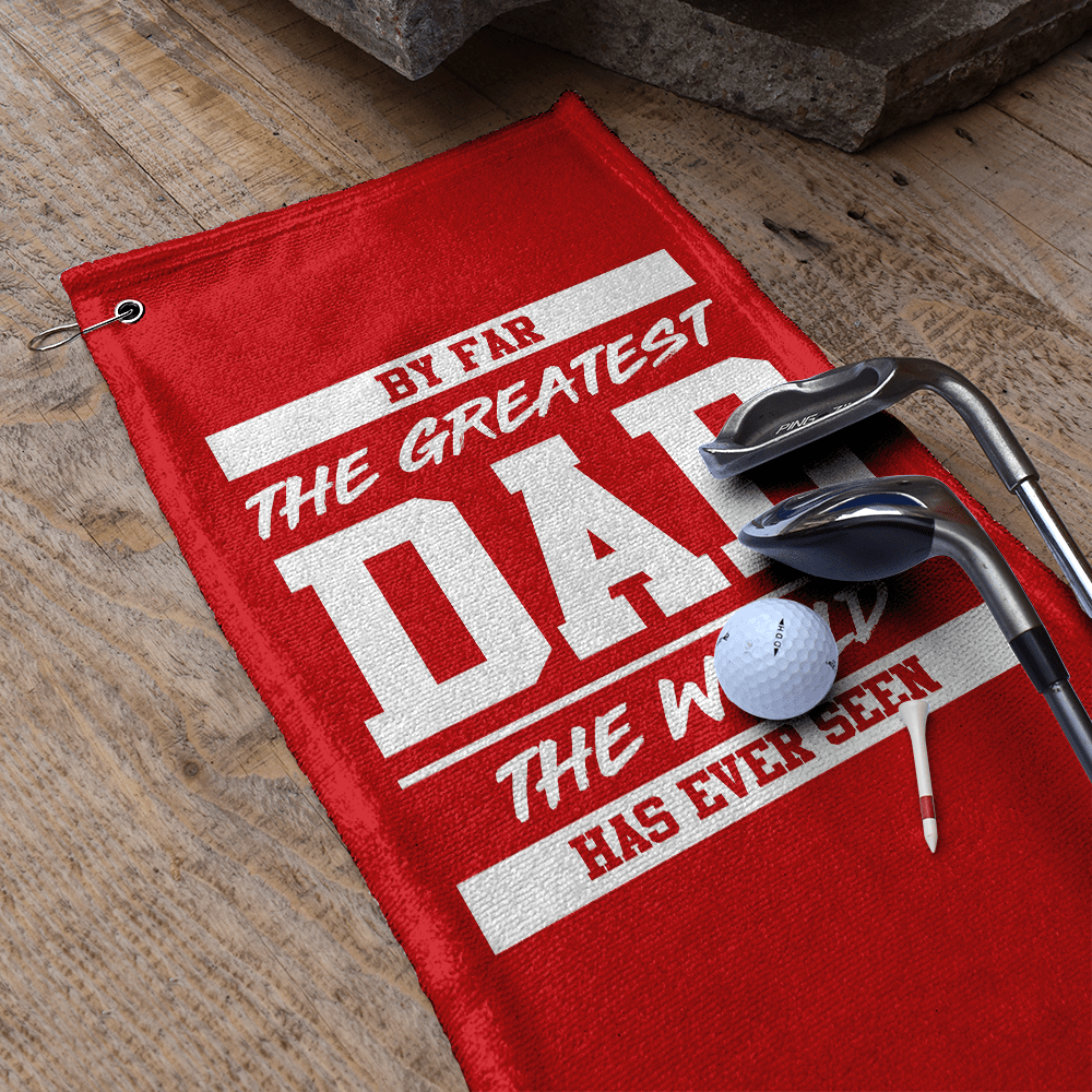 By Far The Greatest Dad - Red - Retro Lightweight, Microfibre Golf Towel - 3F Golf