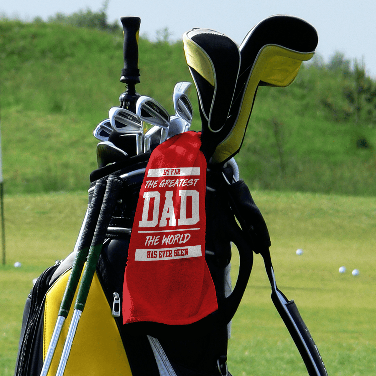 By Far The Greatest Dad - Red - Retro Lightweight, Microfibre Golf Towel - 3F Golf
