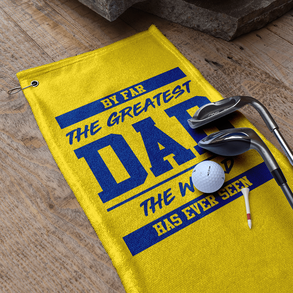 By Far The Greatest Dad - Yellow - Retro Lightweight, Microfibre Golf Towel - 3F Golf