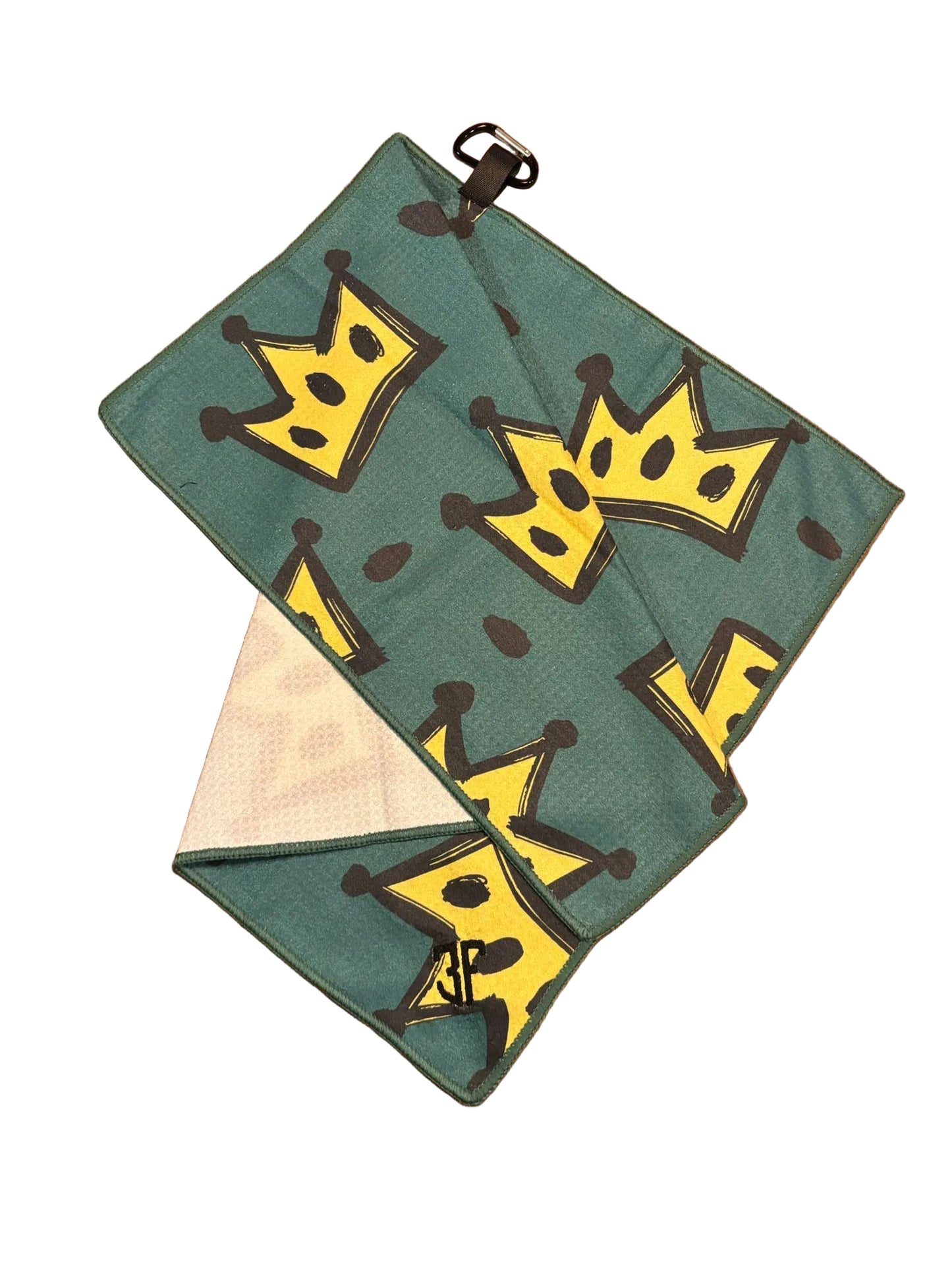 green crown series waffle towel with black crown detailing with a yellow infill colour on a white background