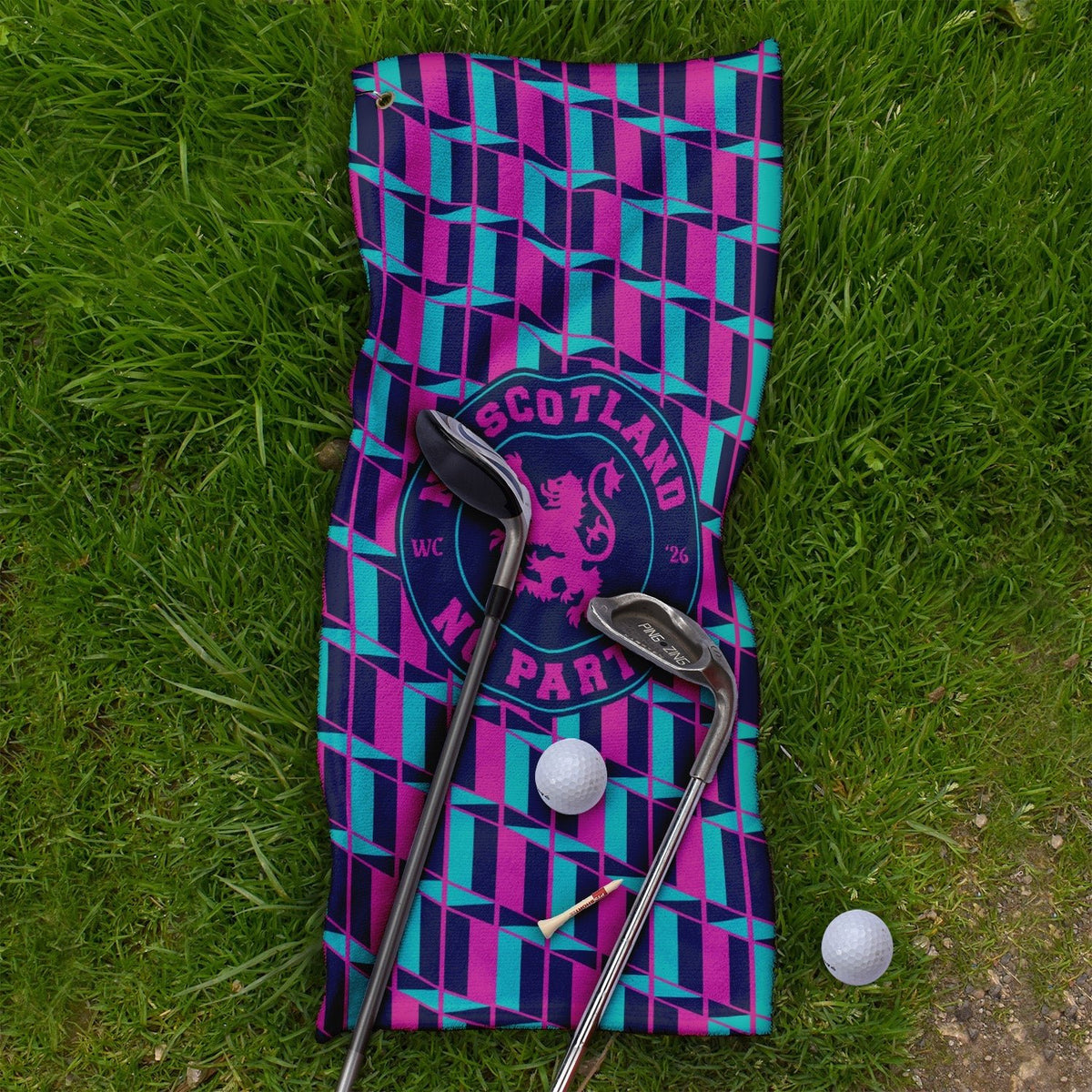 No Scotland No Party Blue & Pink Retro Pattern - Golf Towel - 3F Golf