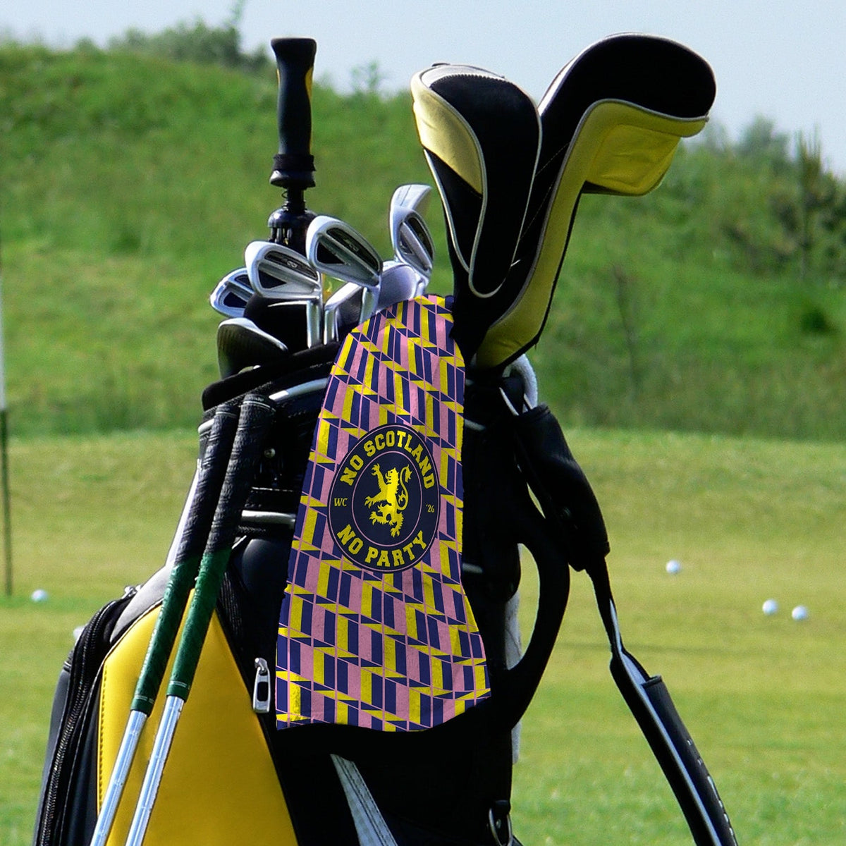 No Scotland No Party Yellow & Pink Retro Pattern - Golf Towel - 3F Golf