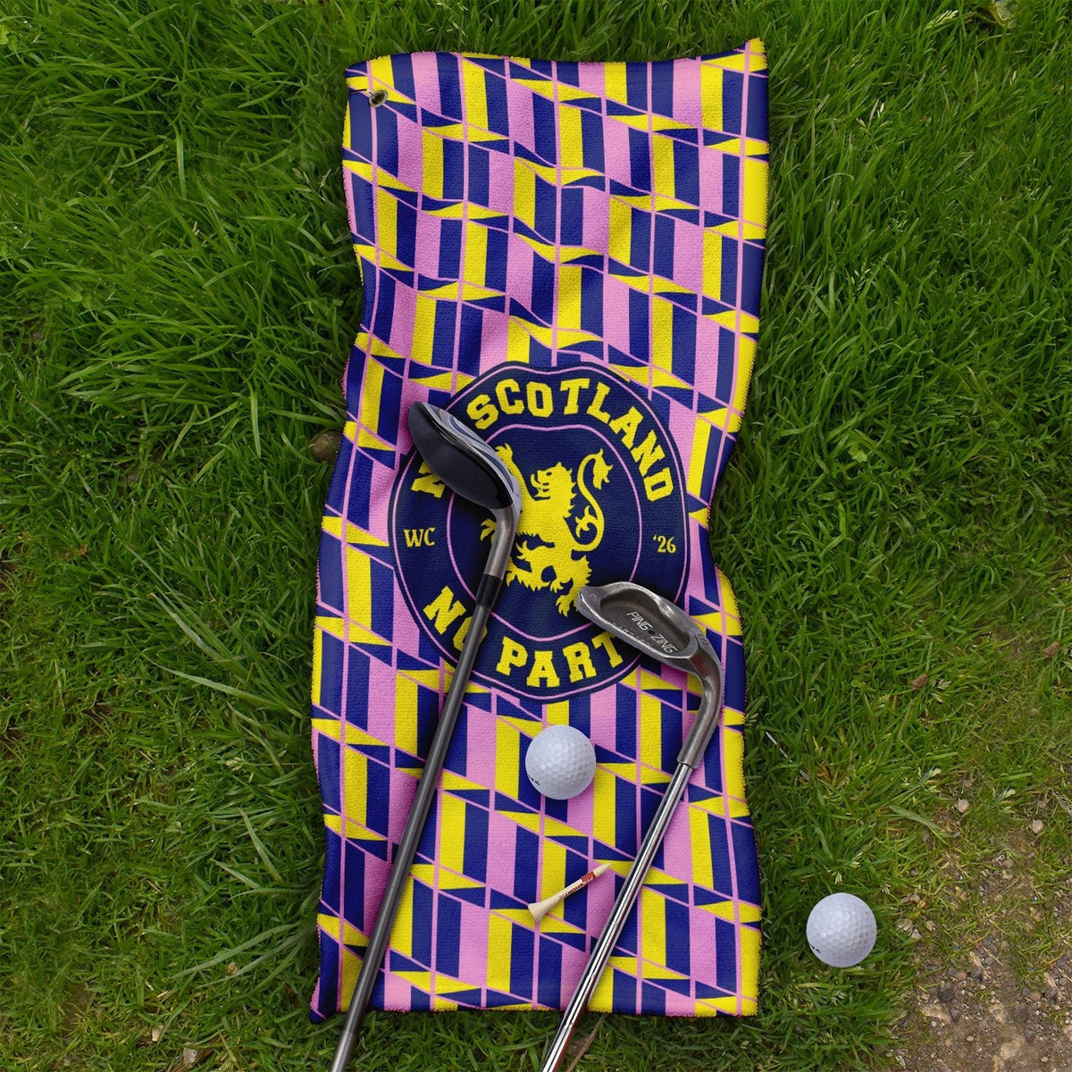 No Scotland No Party Yellow & Pink Retro Pattern - Golf Towel - 3F Golf