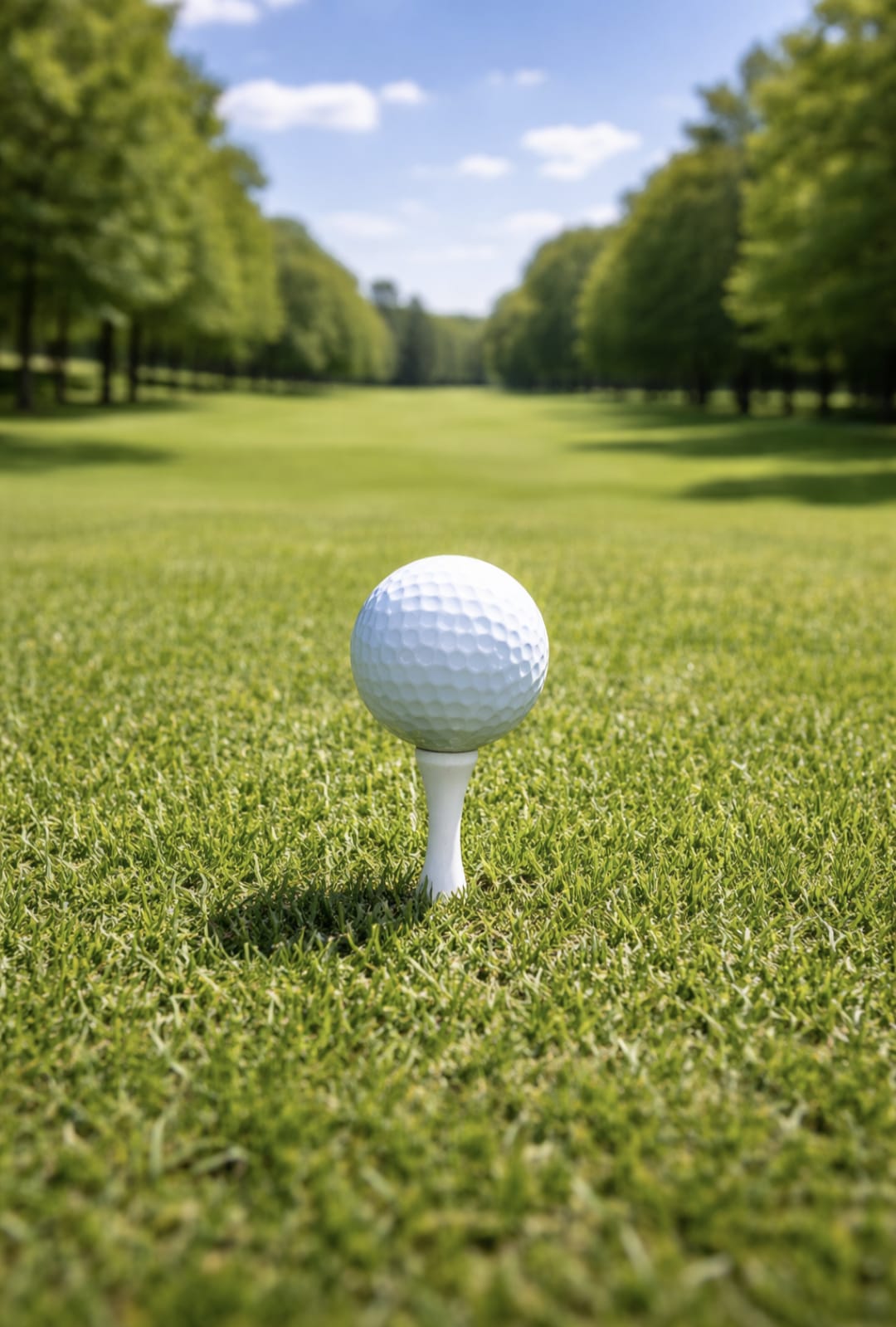 white castle tee with a golf ball on top with a golf course in the background